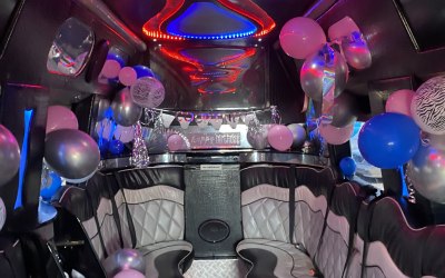Interior of Silver Party Bus for a special Birthday
