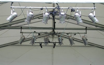 LED Par cans in the roof of a marquee