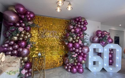 Stage Package Decor: Elegant Sequins Wall, Two Light Number, Bulk Decor Balloons, Wooden Sign 'Happy Birthday'