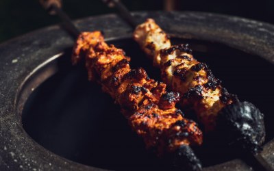 Chicken Tikka, straight off the coal BBQ, the smells are amazing!