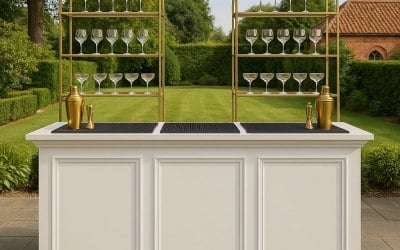 Traditional White Bar with Gold Double Juliet Shelves