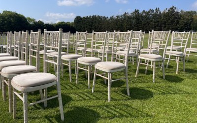 Limewash Chivari Chairs with Cream Pads