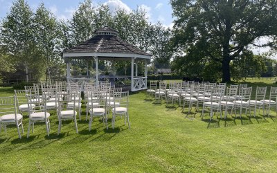 Our Limewash Chivari Chairs- at a Wedding Blessing