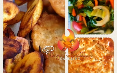 Starters- fry plantain, saltfish fritters, steam vegetable and Macaroni and cheese 
