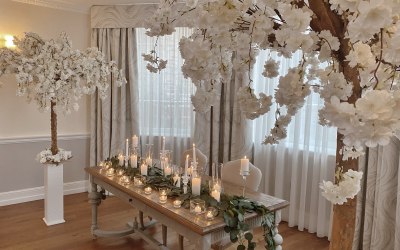 Blossom tree wedding ceremony styling