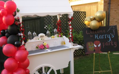 New candy cart, with floral or balloon decorations, colours to suit.