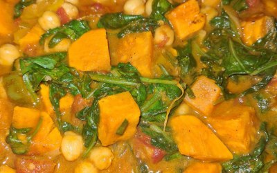 Sweet Potatoes, Chickpea and Spinach Curry