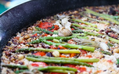 Wild mushroom, asparagus and hazelnut paella