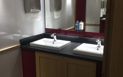 interior of luxury self-contained toilet trailer, Deco range