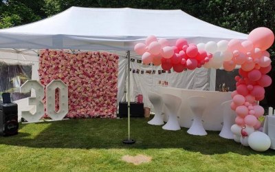 Flower wall, light up numbers and mini marquee