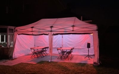3x6m Gazebo lit up during winter with heaters. Cumbernauld
