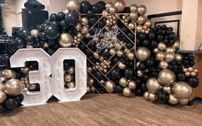 30th birthday celebration in style! Classy black and gold. 