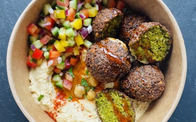 Falafel Box, Hummus and Israeli Salad