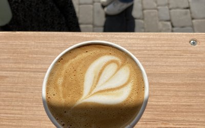 Oat milk flat white, made with Oatly. 