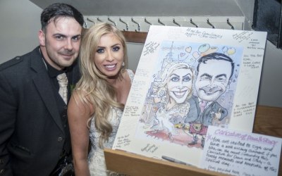 Wedding caricature; signed by guests