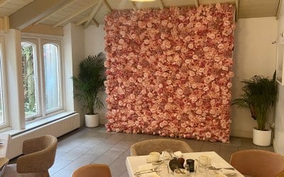 The blush flower wall, beautiful on its own or with balloons 