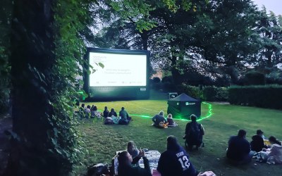 8m x 4m inflatable screen hired in by national trust