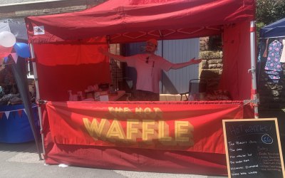 The hot waffle at an event in our eye catching gazebo! 