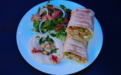 Chicken Shawarma Wraps, Hummus & Salad