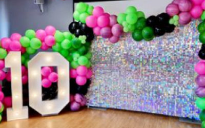 4ft light up numbers, sequin wall & balloon display