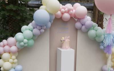 Trio backdrop boards with pastel balloons 