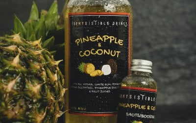 Pineapple & Coconut - A blend of Malibu, Vodka, White Rum, Pineapple Cider, Pineapple Syrup, Soda's & Fruit Juices. The shots are stronger versions of the cocktails.