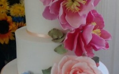 Handmade Flower Cascade on a 2 Tier Wedding Cake