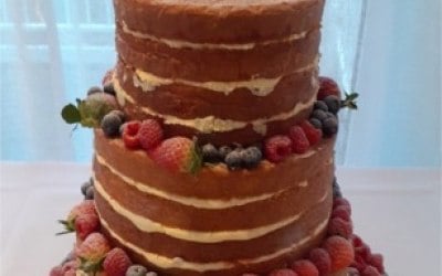 3 Tier Naked Wedding Cake decorated with Fresh Fruit