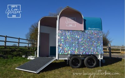 Our unique photo booth in a converted horse box - we have a sequin wall inside and outside! 