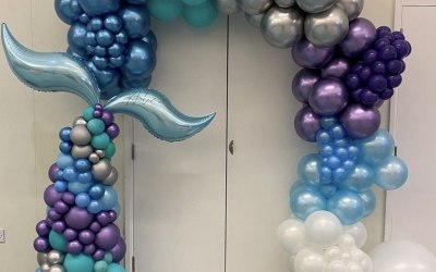 Mermaid tail & garland set up for a Childrens Birthday Party 