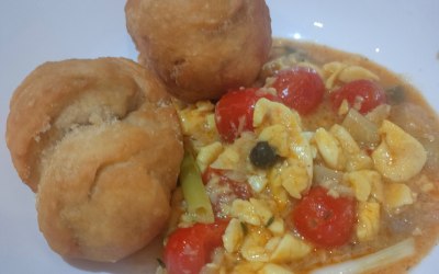 Ackee and saltfish with fried dumplings 