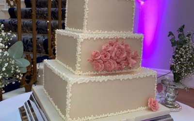 This beautiful wedding cake served 150 and was tied in beautifully with the weddings design. 