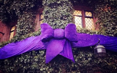 Giant bow on the outside of a hotel by PolyWood Studios in Birmingham