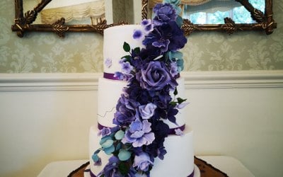 3 tier wedding cake with sugarflowers