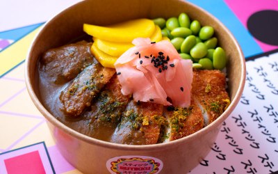 Chicken Katsu with pickles and edamame beans 