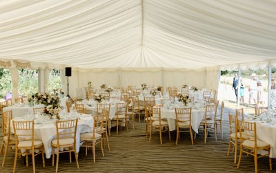 Our luxury marquee dressed for a wedding breakfast