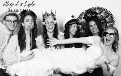 Photo booth for hire Midlands party backdrop props Kardashian style black & white filter