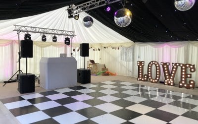 Marquee disco set up with night club style lighting