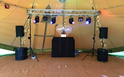 Tipi tent mobile disco with nightclub level lighting 