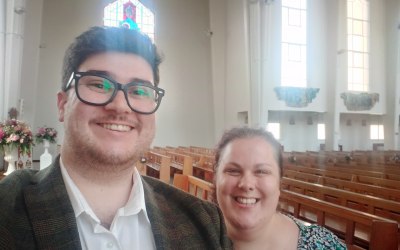Kirsty and Aaron (Organist)at a Church Wedding 