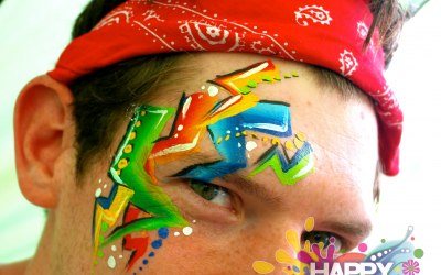 Mens Colourful Festival Eye Design By London face painter happy canvas