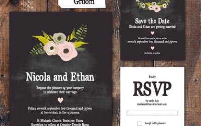 Floral Chalkboard, wedding stationery range