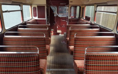 Downstairs interior of our vintage Routemaster coach