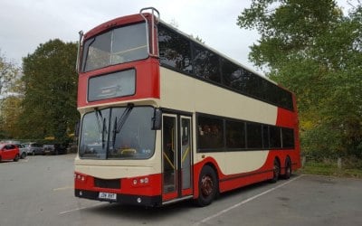 Our 100 seater double deck coach, fully seatbelted