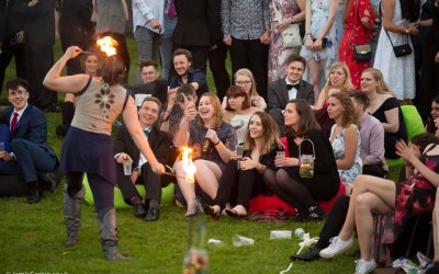 Fire eating during a show