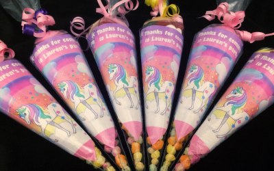 Themed Sweetie Cones with personalised message. Can be tailored to ANY theme