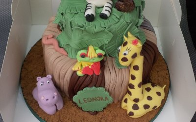 jungle themed 2 tier birthday cake