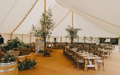Rustic furniture in traditional marquee