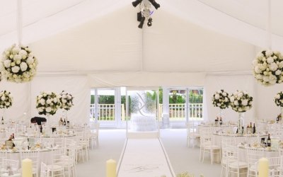 White flat wedding linings in a marquee for luxury bespoke wedding