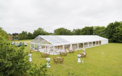 Large wedding marquee with clear reception